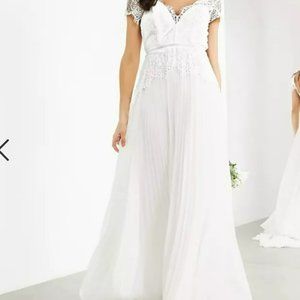 ASOS EDITION Sophia plunge lace wedding dress with pleated skirt
